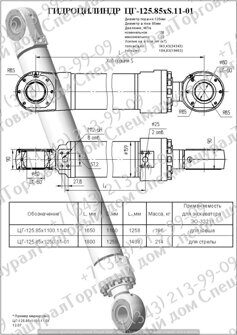 Гидроцилиндр стрелы ЭО-33211, ЭО-43211, ЦГ-125.85х1250.11.000-01СБ (12.213.0.000-2)